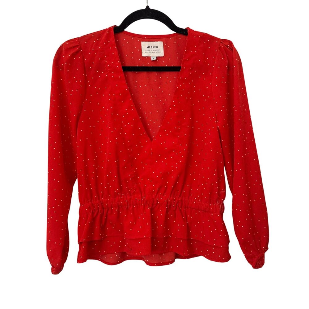 MCGUIRE Polka Dot‎ Peplum Blouse Red Small